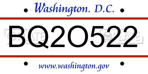 BQ2O522 District Of Columbia License Plate