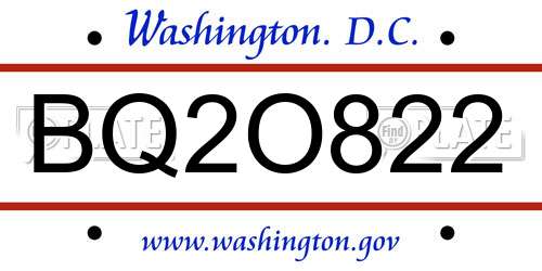 BQ2O822 District Of Columbia License Plate