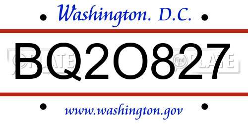 BQ2O827 District Of Columbia License Plate