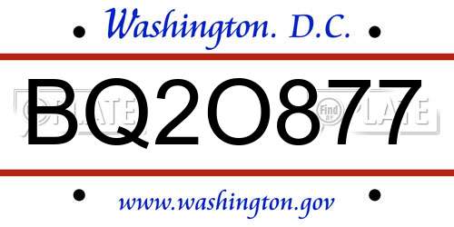 BQ2O877 District Of Columbia License Plate