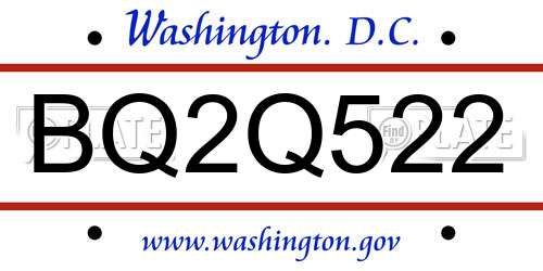 BQ2Q522 District Of Columbia License Plate