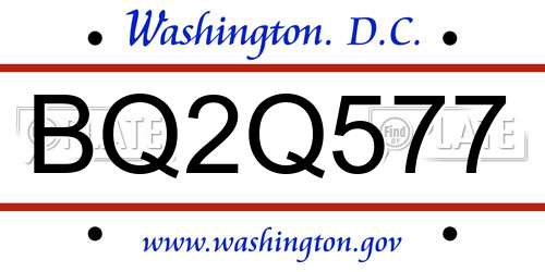 BQ2Q577 District Of Columbia License Plate