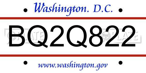 BQ2Q822 District Of Columbia License Plate
