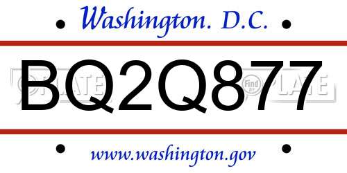 BQ2Q877 District Of Columbia License Plate