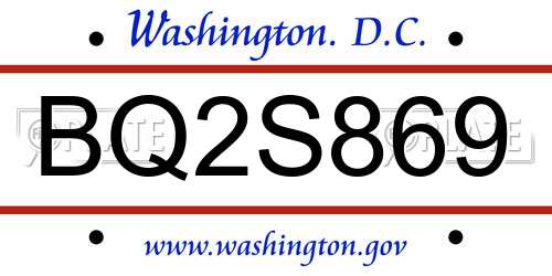 BQ2S869 District Of Columbia License Plate
