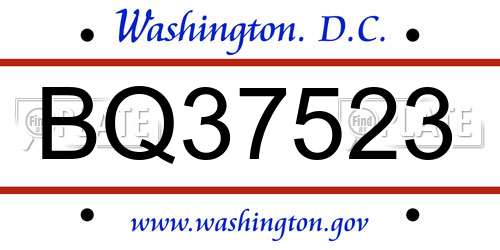 BQ37523 District Of Columbia License Plate