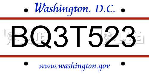 BQ3T523 District Of Columbia License Plate