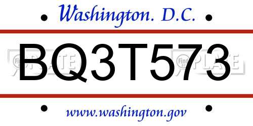 BQ3T573 District Of Columbia License Plate
