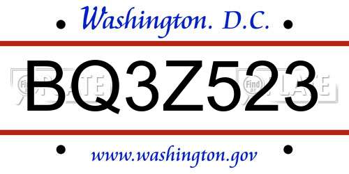 BQ3Z523 District Of Columbia License Plate