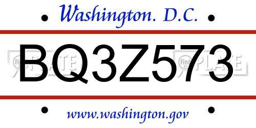 BQ3Z573 District Of Columbia License Plate