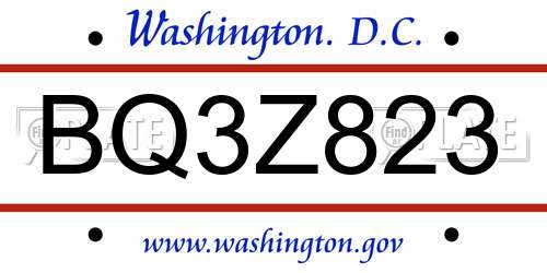 BQ3Z823 District Of Columbia License Plate