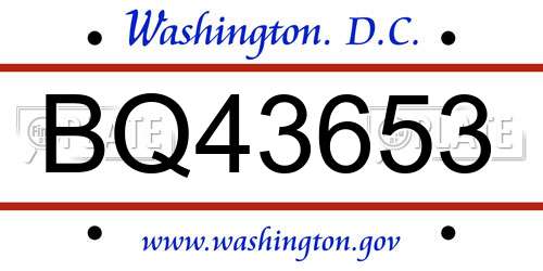 BQ43653 District Of Columbia License Plate