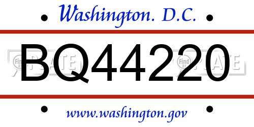 BQ44220 District Of Columbia License Plate
