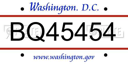 BQ45454 District Of Columbia License Plate