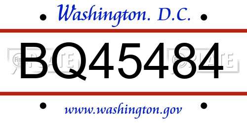 BQ45484 District Of Columbia License Plate