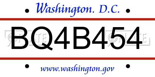 BQ4B454 District Of Columbia License Plate