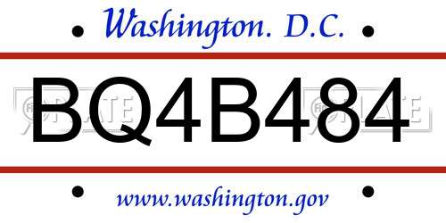 BQ4B484 District Of Columbia License Plate