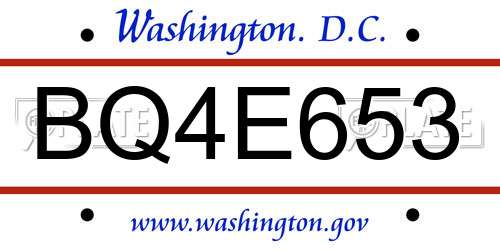 BQ4E653 District Of Columbia License Plate