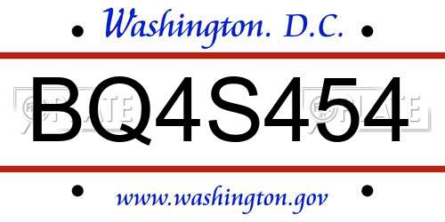 BQ4S454 District Of Columbia License Plate
