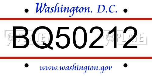 BQ50212 District Of Columbia License Plate