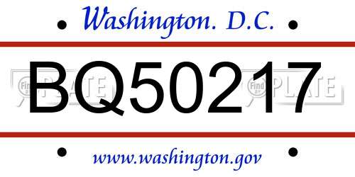 BQ50217 District Of Columbia License Plate
