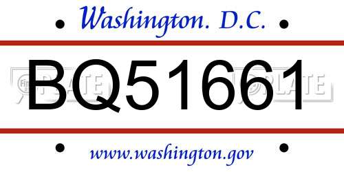 BQ51661 District Of Columbia License Plate