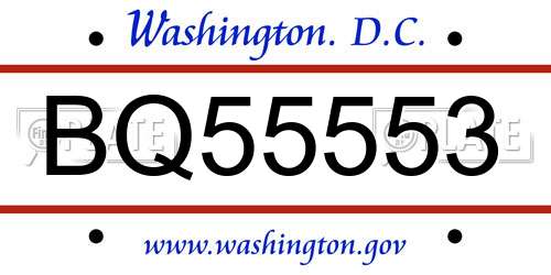 BQ55553 District Of Columbia License Plate