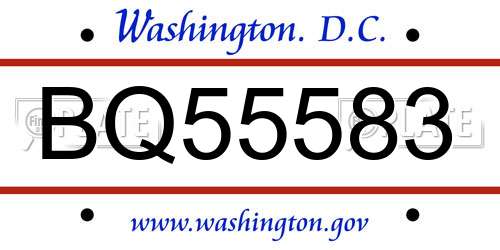 BQ55583 District Of Columbia License Plate