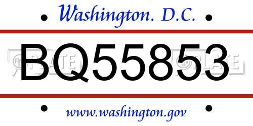 BQ55853 District Of Columbia License Plate