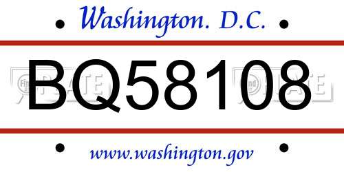 BQ58108 District Of Columbia License Plate