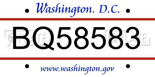 BQ58583 District Of Columbia License Plate