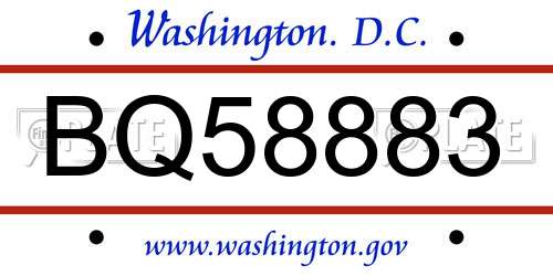 BQ58883 District Of Columbia License Plate