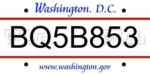 BQ5B853 District Of Columbia License Plate