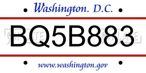 BQ5B883 District Of Columbia License Plate