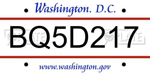 BQ5D217 District Of Columbia License Plate