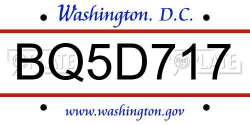 BQ5D717 District Of Columbia License Plate