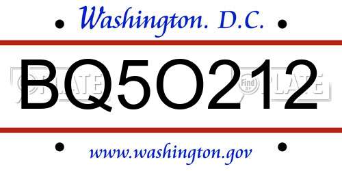 BQ5O212 District Of Columbia License Plate