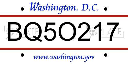 BQ5O217 District Of Columbia License Plate