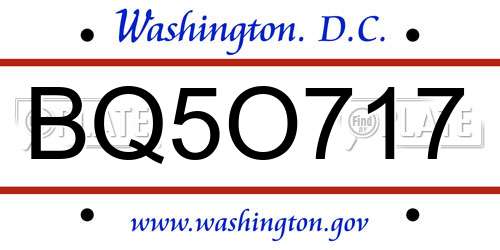 BQ5O717 District Of Columbia License Plate