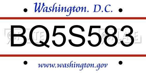 BQ5S583 District Of Columbia License Plate