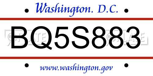BQ5S883 District Of Columbia License Plate