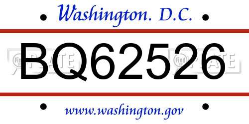 BQ62526 District Of Columbia License Plate