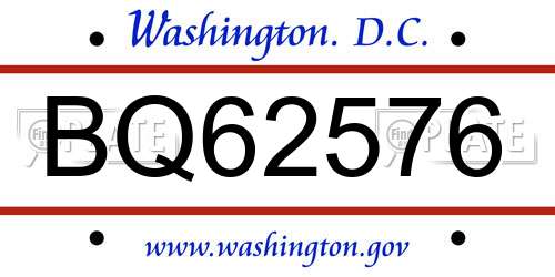 BQ62576 District Of Columbia License Plate