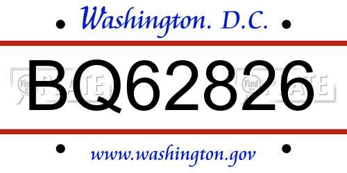 BQ62826 District Of Columbia License Plate