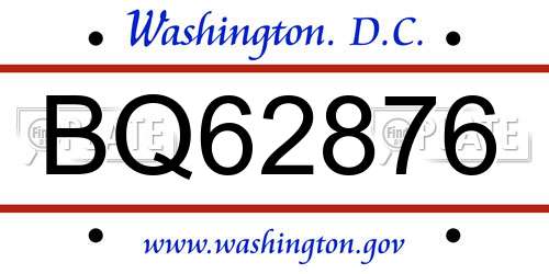 BQ62876 District Of Columbia License Plate