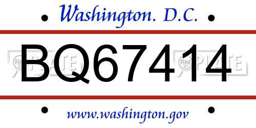 BQ67414 District Of Columbia License Plate