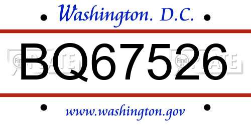 BQ67526 District Of Columbia License Plate