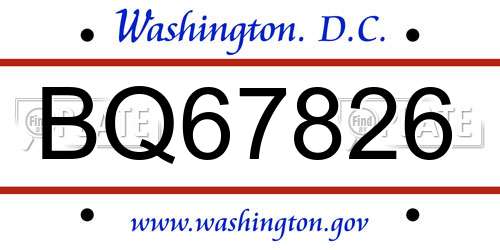 BQ67826 District Of Columbia License Plate