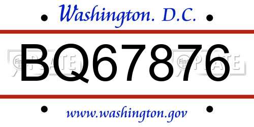 BQ67876 District Of Columbia License Plate