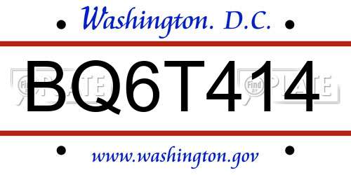 BQ6T414 District Of Columbia License Plate